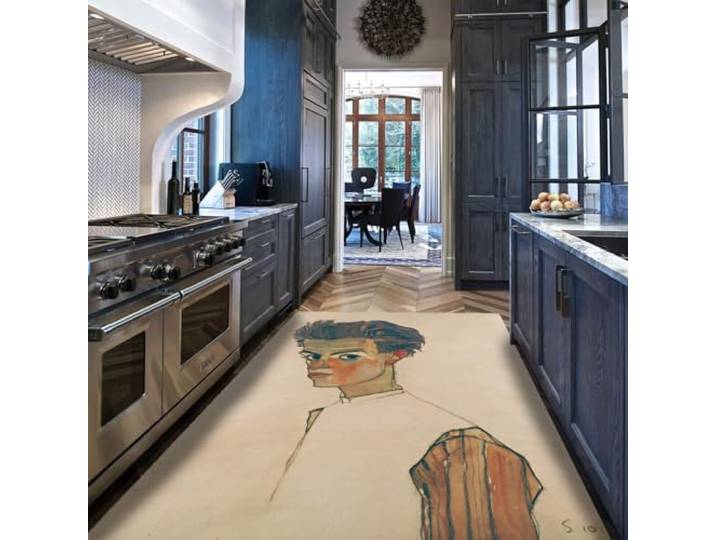 HOBBOY Draagbare Tapijten 120 x 170 cm voor Woonkamer Slaapkamer Gang Schilderij Beroemd Prints Zelfportret Patroon De Dunne Tapijt Woondecoratie