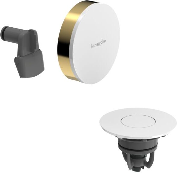 Hansgrohe Exafill Ab- und Überlaufgarnitur 58119990 Oberfläche Deckel weiß hochglanz, polished gold optic, Fertigset, mit Wanneneinlauf