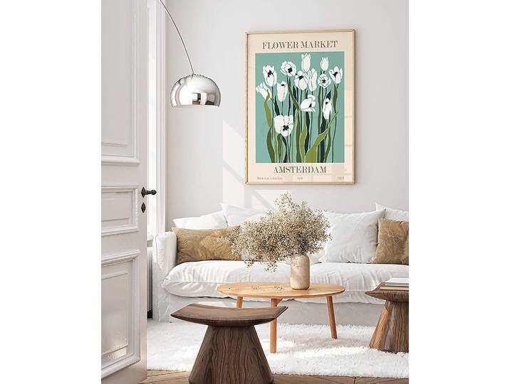 Bild Flower Market Amsterdam Rahmen: Buche Massiv, lackiert Abdeckung: Acrylglas Multicolor 63 x 83cm