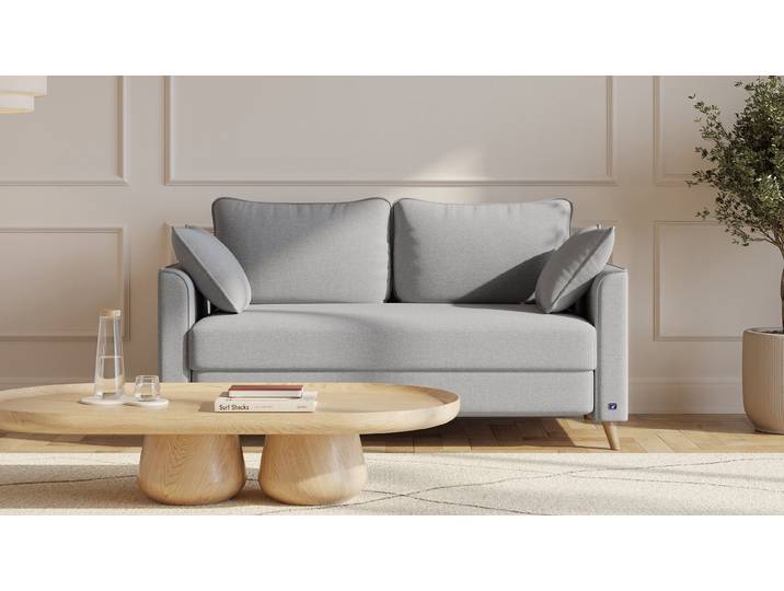BRUNO Schlafsofa 120cm in Hellgrau Flow stabiles Massivholz & Boxspringkomfort