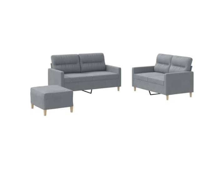 GHVBNMF 3-TLG Sofagarnitur mit Kissen Hellgrau Polstersofa Hocker Bequemes Sitzset für Wohnzimmer und Schlafzimmer mit dick gepolsterten Kissen und stabilem Metallgestell.