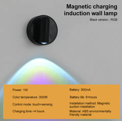 Inspire Picks RGB Magnetic LED Wall Light USB Rechargeable Touch Dimmable Bedside Reading Spotlight g