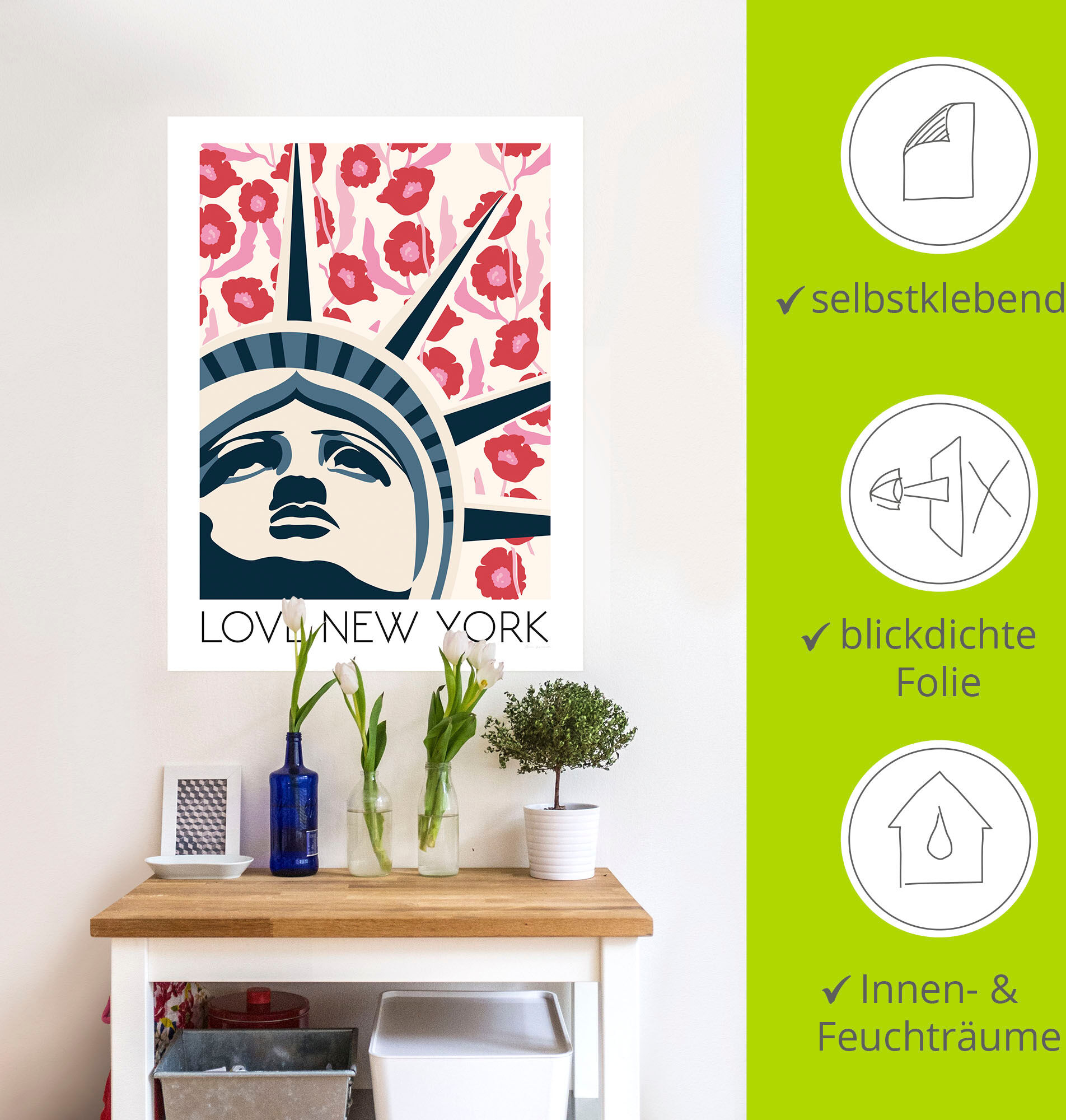 Wandbild ARTLAND "Love New York", farbe bild(er): rot, B:60cm H:80cm, Bilder, Wandbild, als Alubild, Leinwandbild, Poster, Wandaufkleber in verschied. Grössen farbe bild(er): rot B/H/T: 60cm x 80cm, Wandaufkleber - Vinyl Elemente der Architektur Hochforma