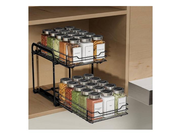 ZDDLOINP Gewürzregal Ausziehbares Gewürzregal Schwarz 2 Etagen Einstellbare Höhe Organizer