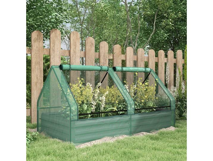 Outsunny Bac de Jardin Extérieur avec Mini-Serre 185x95x92cm Gris/Vert