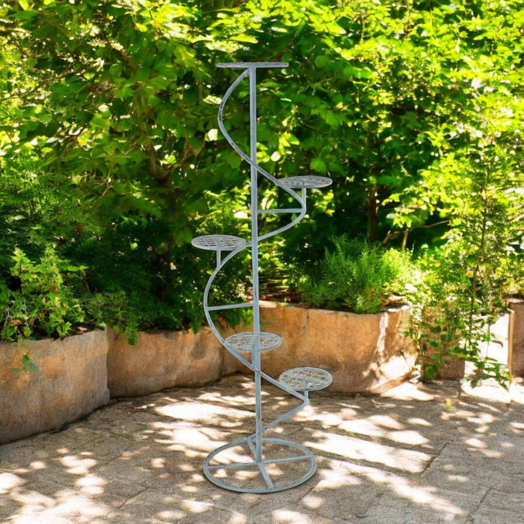 August Grove Stylish Metal 5 Tier Plant Stand - Distressed Finish Hand Finished Indoor Outdoor Display Shelf for Flowers Ivy & Plants Blue 124cm H X 40cm L X 40cm D