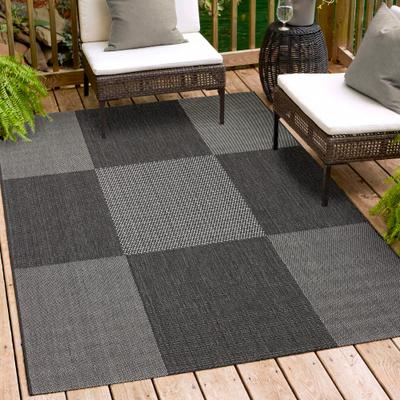 Teppich ANDIAMO "ARIZONA1" Gr. 3, grau (anthrazit), B:133cm H:5mm L:190cm, Kunstfaser, Teppiche, Teppich, Flachgewebe, kariertes Muster, In- und Outdoor geeignet, wetterfest