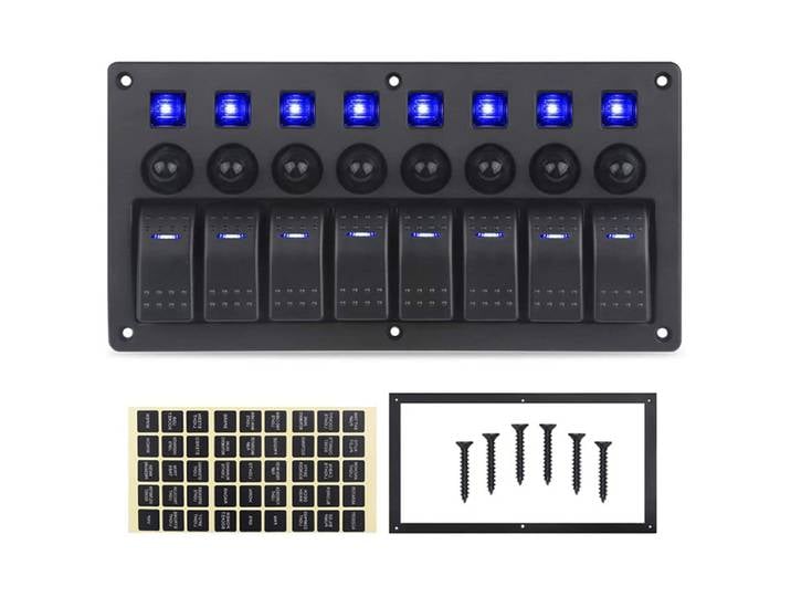 Panneau d'interrupteurs à bascule pour bateau marin, 8 gangs, avec disjoncteurs, panneau de commutation LED 12V 24V pour bateau, camping-car, camion, accessoires