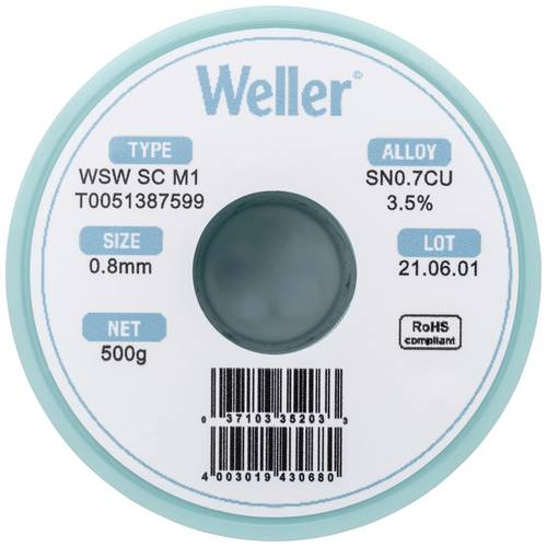Weller WSW SC M1 Lötzinn, bleifrei Spule Sn0,7Cu 500g 0.8mm
