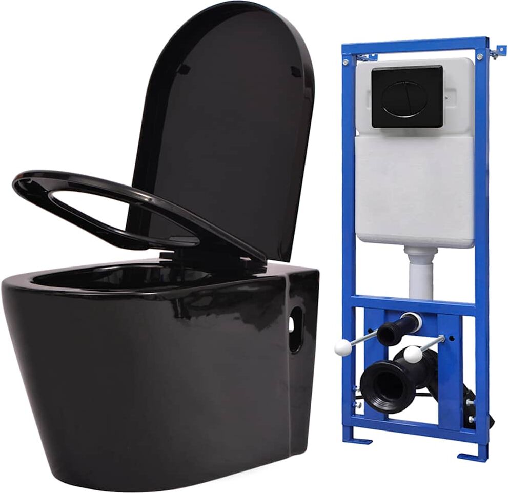 vidaXL Toilette suspendue au mur avec réservoir caché Céramique Noir