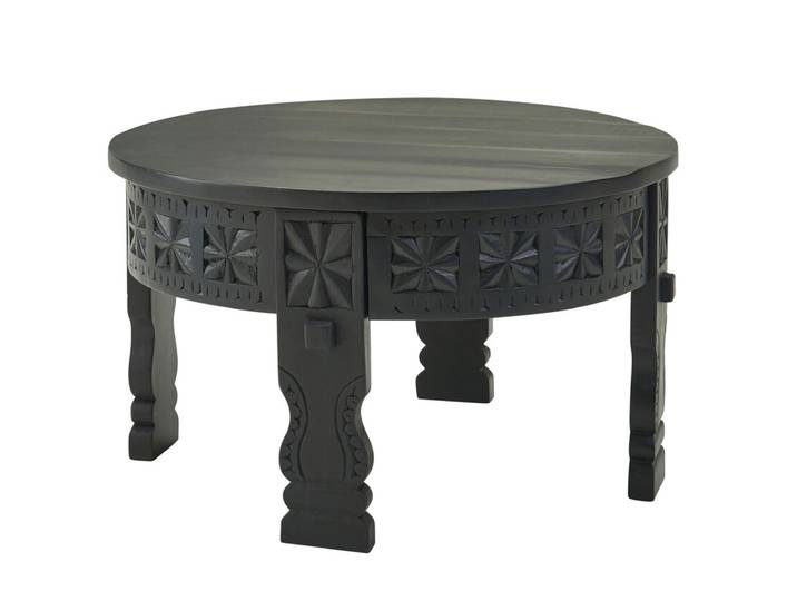 Couchtisch rund 60 cm Mango massiv Schwarz