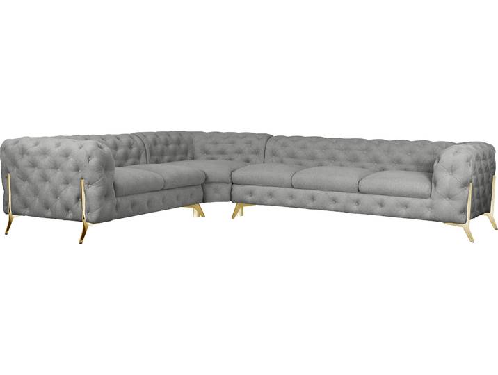 Chesterfield-Sofa, Struktur (100% Polyester), Silber, 323×264 cm, L-Form, Klassisch, Leonique
