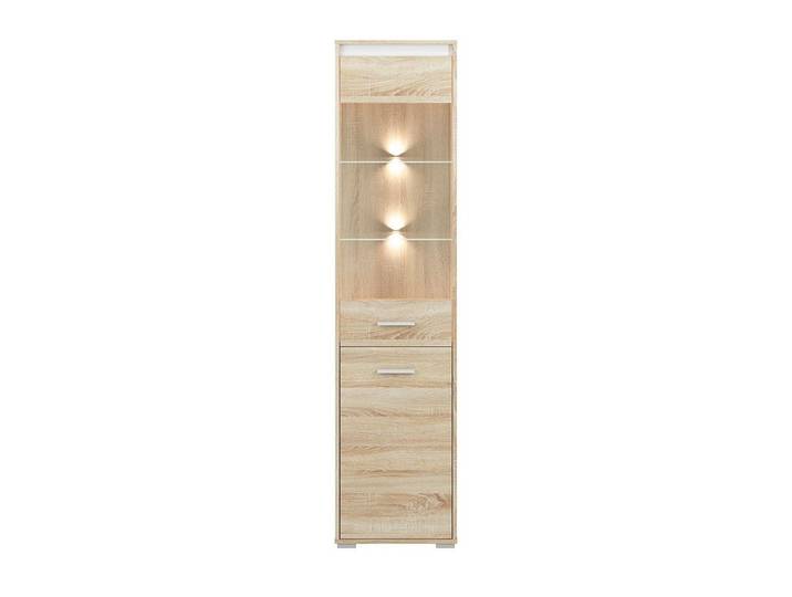 Feldmann-Wohnen Vitrine Avo (2 Türen, innen 2 Holzböden & 2 Glasböden, 1 Tür mit Glaseinsatz, 1-St., ABS-Kanten, weiche angenehme Haptik & hochwertiger Schutz vor Stößen) 48x34x200cm Korpus & Front Sonoma Eiche, Absetzung farblich tauschbar