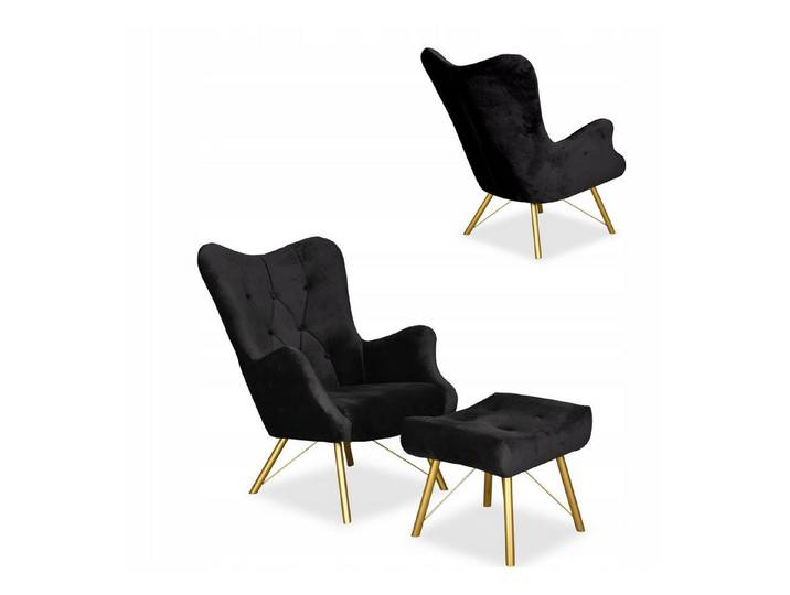 Family Meble Sessel Family Meble Ohrensessel Luna Royal 31 mit Hocker aus schwarzem Samt 7