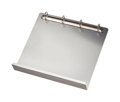 Djois Ringbuchbrett, A4, nur horizontal verwendbar, 4-Ring-Mechanik, bis 250 Blatt, magnetisch, Stifthalterleiste, Recycling-Aluminium, silbergrau