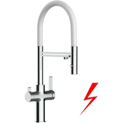 NIEDERDRUCK 3 Wege Wasserhahn Küchenarmatur, FC, mit 360° schwenkbarem Auslauf, abnehmbare 2 strahl Handbrause, Verchromt / Weiß