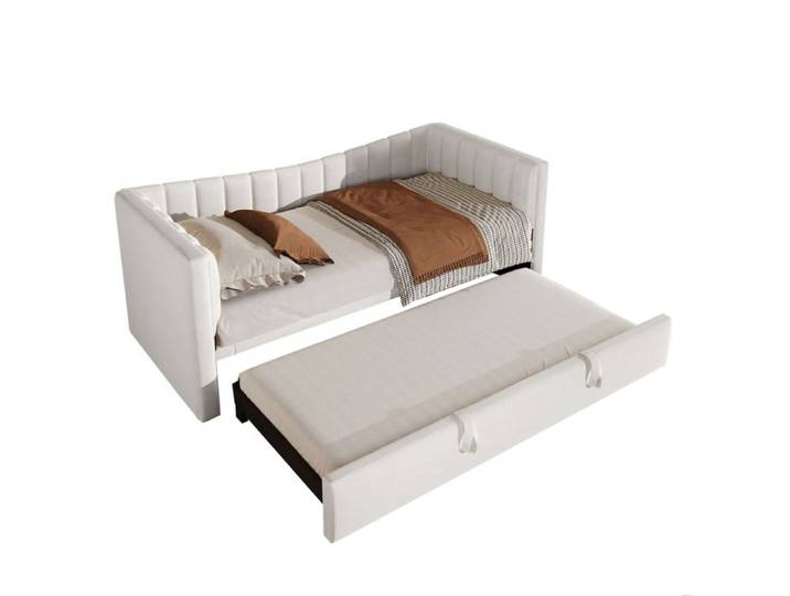 Lit banquette gigogne 90x200 cm avec couchage 180x200 pour chambre ou studio adultes velours blanc style minimaliste