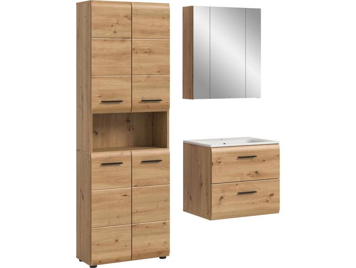 Badezimmer-Set WELLTIME, artisan oak nb, B:135cm H:185cm T:46cm, Holzwerkstoff, MDF, Kastenmöbel-Sets, Badezimmer-Set, Bad-Kombination, Bad-Möbel, Badezimmer, Kombination, Kombi