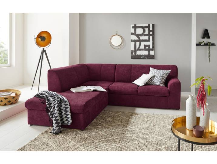 DOMO collection Topper zeitlos elegant, kompakte StellmaßeL-Form mit Ottomane, wahlweise mit Schlaffunktion