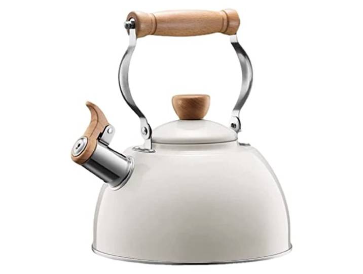 IRYZE Flötenkessel Teekessel Wasserkessel Pfeifkessel Pfeifkessel Aus Edelstahl 304 Mit Griff, Herdtopfpfeife, Teekessel, Verbundboden Pfeifender Wasserkessel (Color : White, Size : 2.5L)