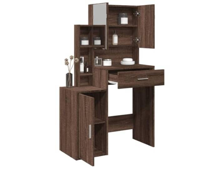 Schminktisch mit Schrank Eiche Braun 80x35x132cm 1 Schublade, 8 Fächer, Spiegel, Holzwerkzeug, Wandbefestigung im Lieferumfang enthalten