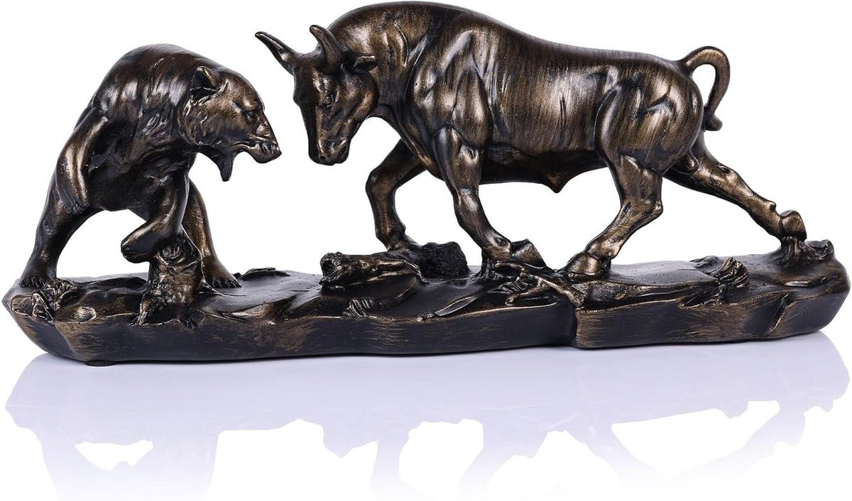 Wall Street Stier Beeld - Gouden Beurs Beeldje voor Kantoor Decoratie - Hoogte: 28 cm - Goud