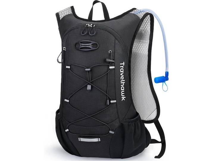 Travelhawk Drinkrugzak - Hardloop Rugzak - 2L Waterzak Geschikt - Waterafstotend Lichtgewicht Reflecterend - 12L - Zwart