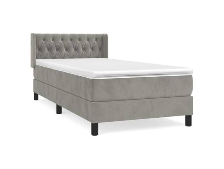 PUGYNBK Boxspringbett aus Samt, Hellgrau, 90 x 190 cm Verstellbares Kopfteil, Taschenfedern, mittlere Stütze, Bezug aus weichem Leder, inklusive Montageanleitung