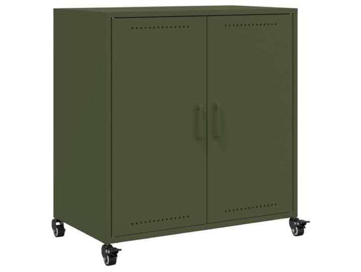 TYVANDE Sideboard Olivgrün 68 x 39 x 72 cm Stahl mit 2 Türen 4 Rollen, kaltgewalzter Stahl, 2 Türen, Stauraum, einfache Wartung, Montage erforderlich