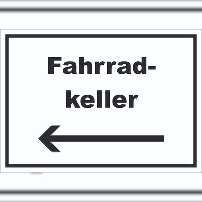HB-Druck Fahrradkeller Schild mit Text und Richtungspfeil links Rad Bike waagerecht A6 (105x148mm)