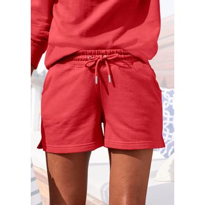 Sweatshorts H.I.S, Damen, Gr. 40/42, N-Gr, rot, Interlock, Obermaterial: 60% Baumwolle, 40% Polyester, unifarben, Basic, bequem kurz, Hosen Sweatshorts, im maritimen Stil, Loungewear