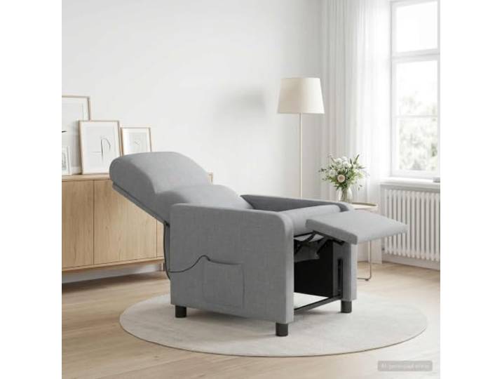 Massage Relaxsessel Hellgrau Polyester Verstellbare Neigung 115°-160°,kabellose Fernbedienung,atmungsaktiver Polyesterstoff,Schaum- und Faserfüllung