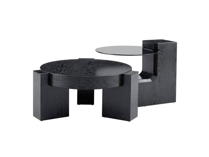 Redom Couchtisch-Set 61/61/30 cm 2-teilig mit Sicherheitsglas, MDF-Ablage und zerlegbarem Design, Schwarz, 61x30x61 cm, Wohnzimmer, Wohnzimmertische, Couchtische