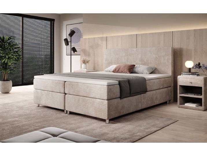 Boxspringbett Athene in Cord - 140x200 - H4 (100kg+) - Beige - Luxusbetten24