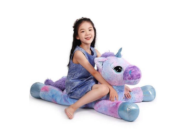 LuxusKollektion Kuscheltier Plüschtier Einhorn Spielzeug Regenbogen Geschenke Kinder Blau 110CM