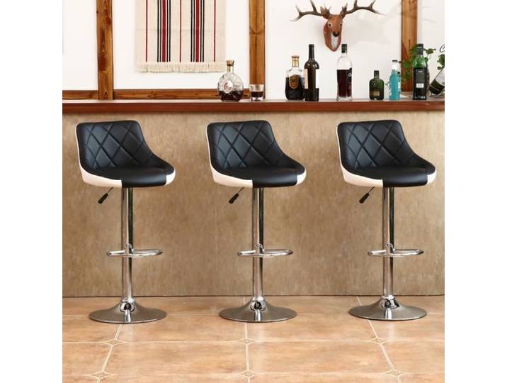 Tabouret De Bar - Ayun - Réglable en hauteur - Lot de 4 - Style Moderne - Noir+Blanc