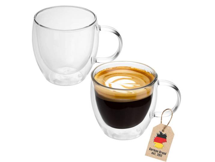 Intirilife Kaffeeglas 150 ml (2er-Set), Transparent, Glas, 0.15 L, doppelwandig, Glas, Gläser-Sets