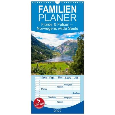 Familienplaner 2027 - Fjorde & Felsen – Norwegens wilde Seele mit 5 Spalten (Wandkalender, 21 x 45 cm) CALVENDO