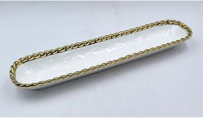 Jiallo 14 inch Gold-Trimmed Porcelain Cracker & Appetizer Serving Tray