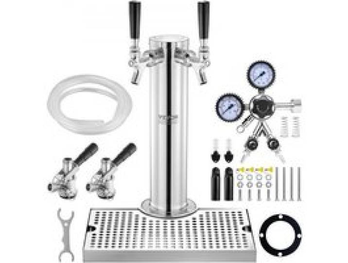 VEVOR Kit Colonne à Bière à 2 Robinets, Distributeur de Bière Boisson en Acier Inoxydable, Tireuse à Bière avec Régulateur à Double Jauge W21,8 et Coupleur de Fût Système S, pour Bar Restaurant