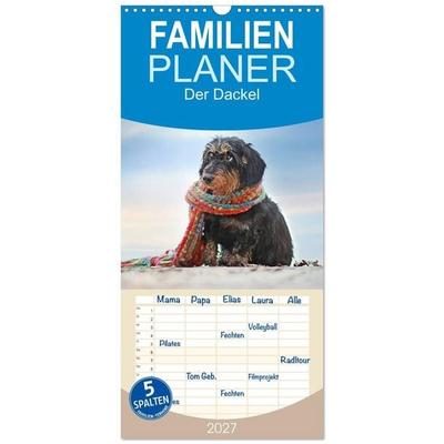 Familienplaner 2027 - Der Dackel mit 5 Spalten (Wandkalender, 21 x 45 cm) CALVENDO