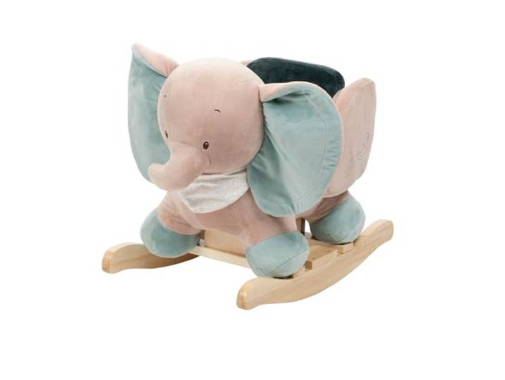 Nattou Schaukeltier aus Polyester (Frottee), Elefant Axel, 63 x 33 x 45 cm, Luna und Axel, Grün/Beige