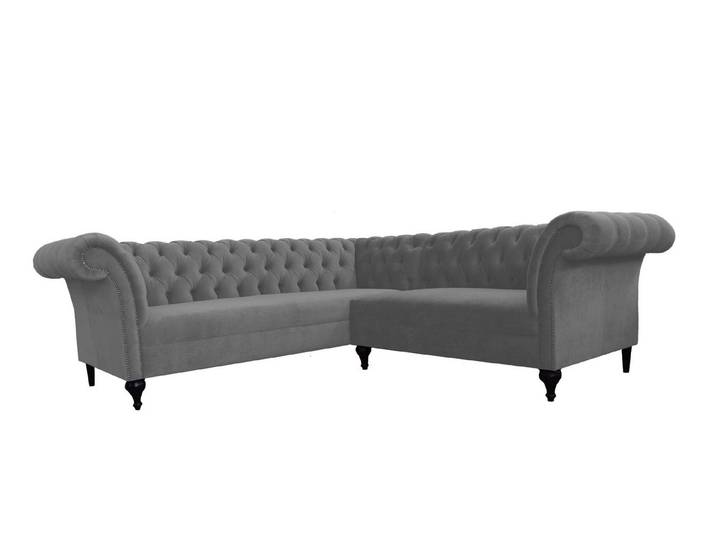 JVmoebel Ecksofa Chesterfield Eckcouch aus Samt und Leder in elegantem Grauton, Made in Europa