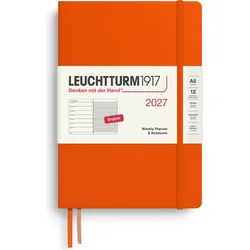 Leuchtturm 1917 Wochenplaner mit Notizbuch liniert Hardcover 2027 EN A5, orange