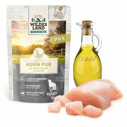 48x100 g Wildes Land PUR Adult Huhn mit Distelöl für Katzen