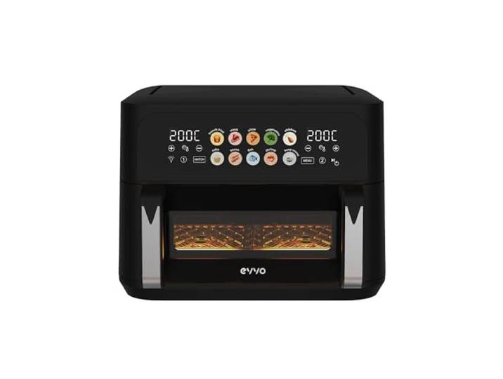 EVVO Tasty Fryer Advance DUO 10L Heißluftfritteuse mit 2x5L Trennfach, Doppelte Heizung, Multifunktionale Air Fryer mit Rezepten