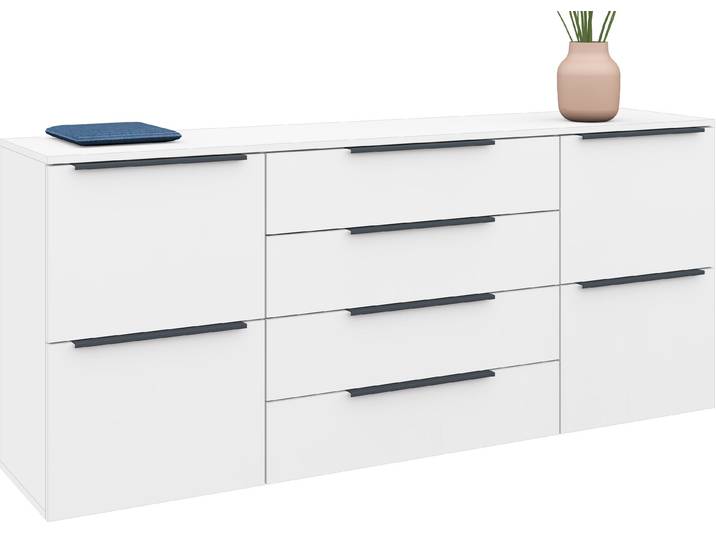 Sideboard BORCHARDT MÖBEL Tom , weiss (weiß, matt), B:166cm H:72cm T:35cm, Holzwerkstoff, Sideboards, Sideboard, Breite 166 cm, verstellbare Einlegeböden, lackierte Alu-Profilgriffe