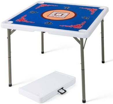 Costway 35 Inch 4 Player Game Card Folding Mahjong Table with Cup Holders-Blue