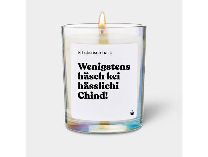 Duftkerze Rainbow Flowery S'Lebe isch härt. Wenigstens häsch kei hässlichi Chind!