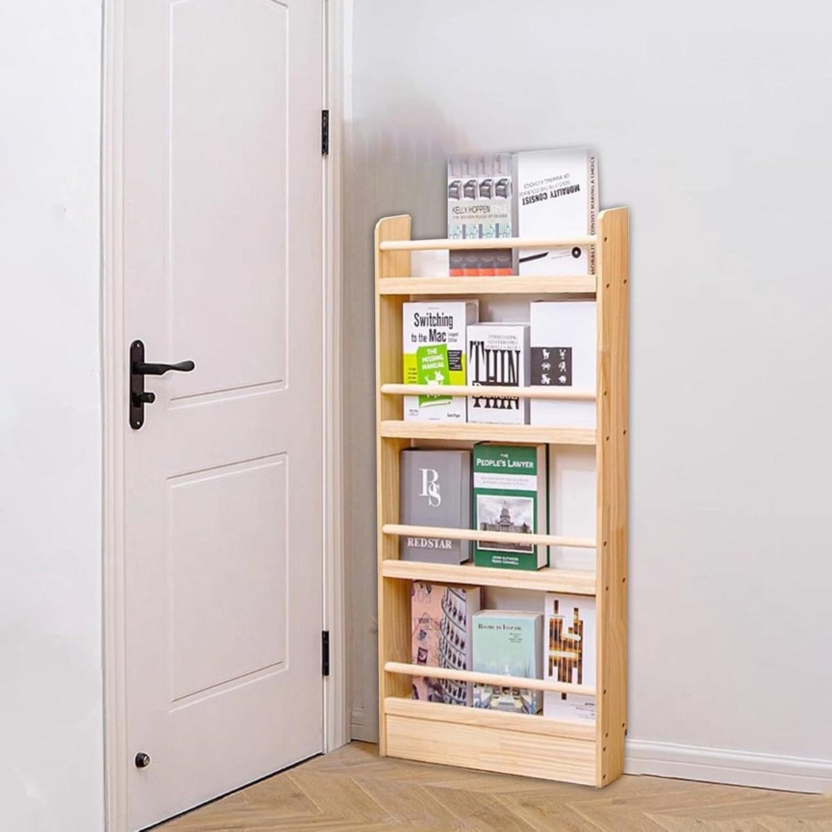 Houten Tijdschriftenhouder en Staande Boekenkast in Houtkleur - 60 cm